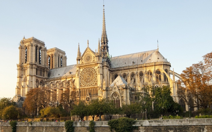 Notre Dame Cathedral in Paris with its iconic Gothic architecture and rose window.
