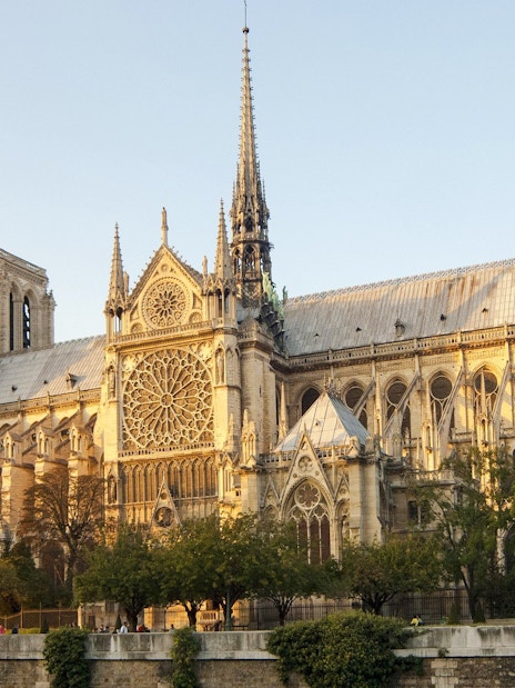 Notre Dame Cathedral in Paris with its iconic Gothic architecture and rose window.
