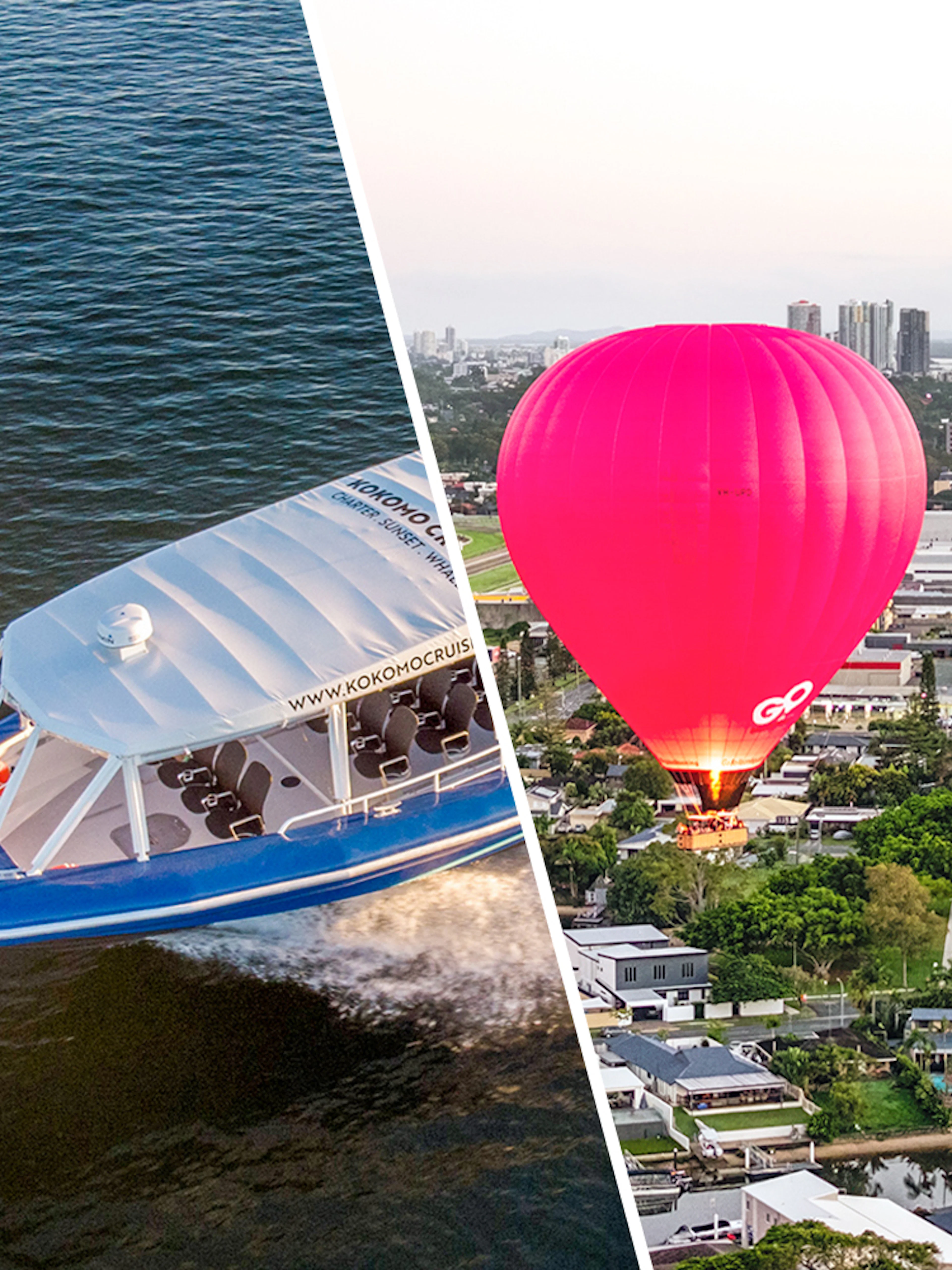 Boat cruise and hot air balloon over cityscape, Combo (Save 5%): 15769 + 29101.