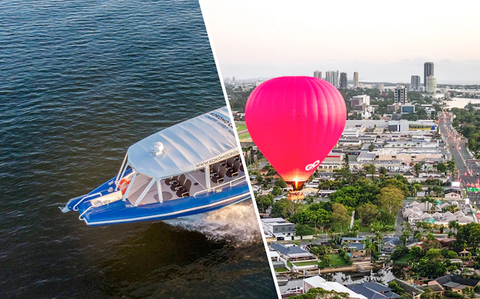 Boat cruise and hot air balloon over cityscape, Combo (Save 5%): 15769 + 29101.