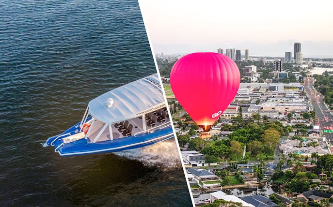 Boat cruise and hot air balloon over cityscape, Combo (Save 5%): 15769 + 29101.