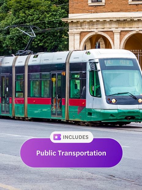 Tram in Rome with Omnia Card and Roma Pass for unlimited public transport.