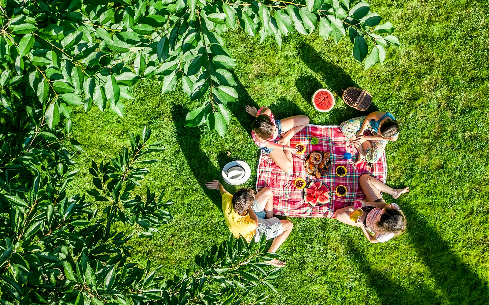 Family enjoying picnic in Central Park, New York City.