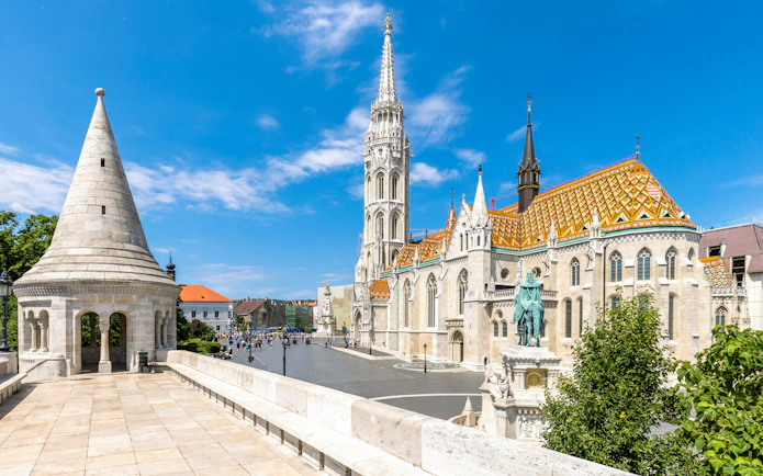Matthias Church and Fisherman's Bastion in Budapest's historic center near Buda Castle.