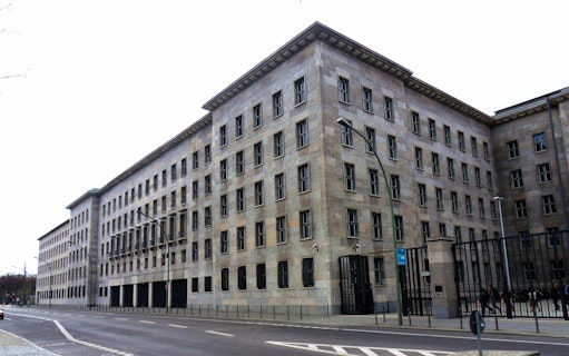 Nazi-era Reich Air Ministry building in Berlin on a guided tour.