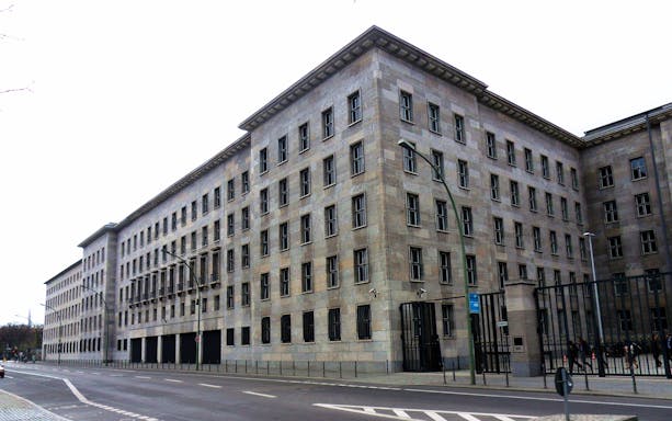 Nazi-era Reich Air Ministry building in Berlin on a guided tour.