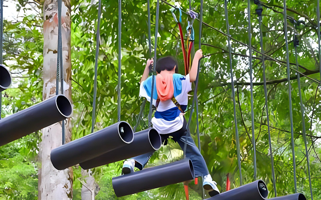 Person navigating obstacle course at Skytrex Adventure Langkawi.