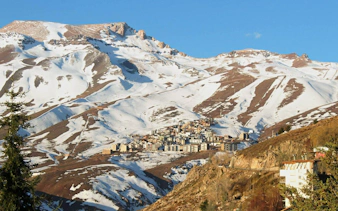 Farellones village nestled in the snow-covered Andes Mountains, Chile.