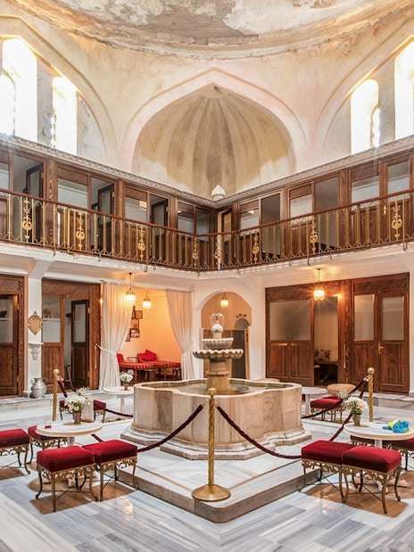 Cagaloglu Hammam interior with traditional marble basin in Istanbul.