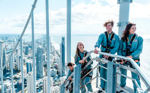 Guests at the top of Skypoint Climb with Gold Coast skyline in the background.
