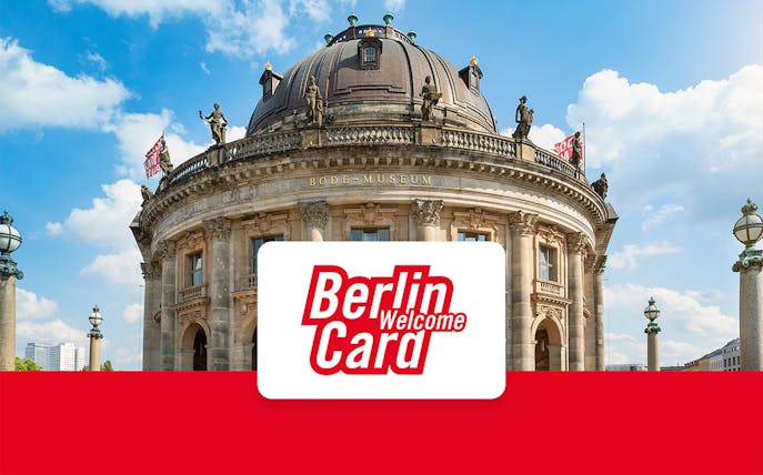 Bode Museum in Berlin with Berlin Welcome Card logo.