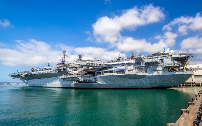 USS Midway Museum aircraft carrier docked in San Diego Harbor, part of San Diego CityPASS®.