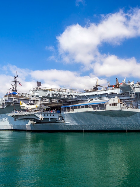 USS Midway Museum aircraft carrier docked in San Diego Harbor, part of San Diego CityPASS®.