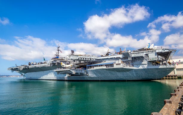 USS Midway Museum aircraft carrier docked in San Diego Harbor, part of San Diego CityPASS®.
