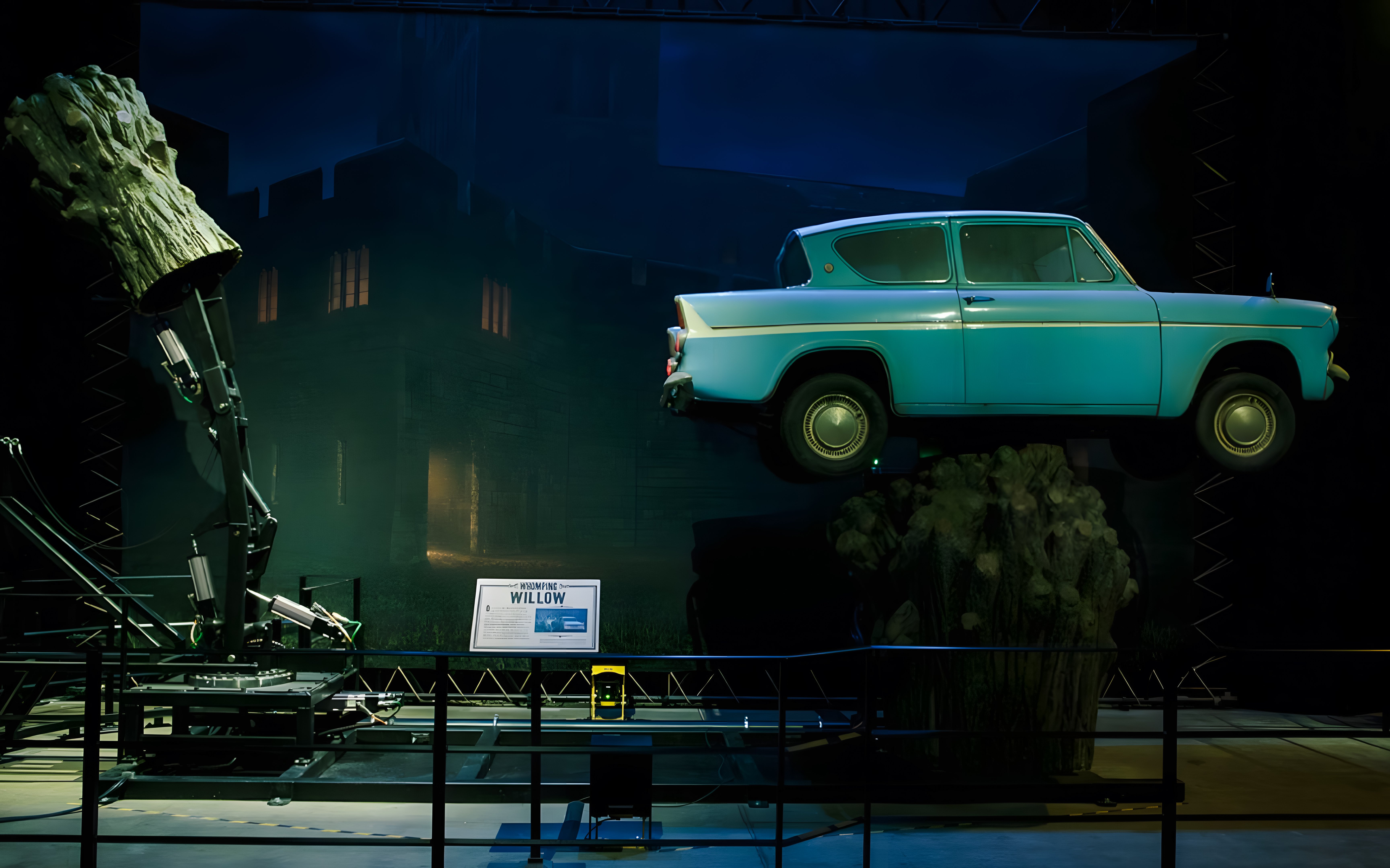 Flying car near the Whomping Willow at Warner Bros Studio, London.