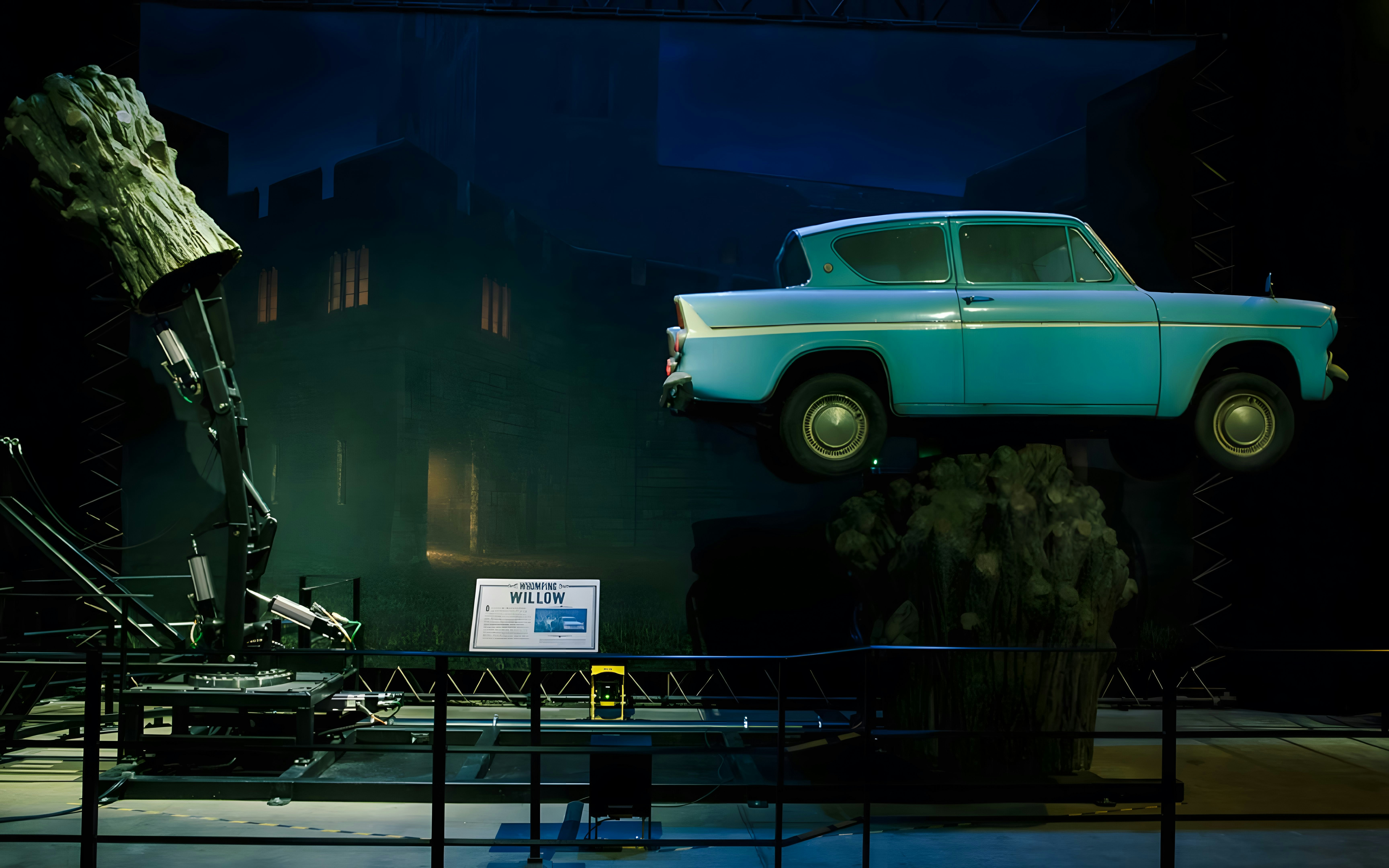 Flying car near the Whomping Willow at Warner Bros Studio, London.