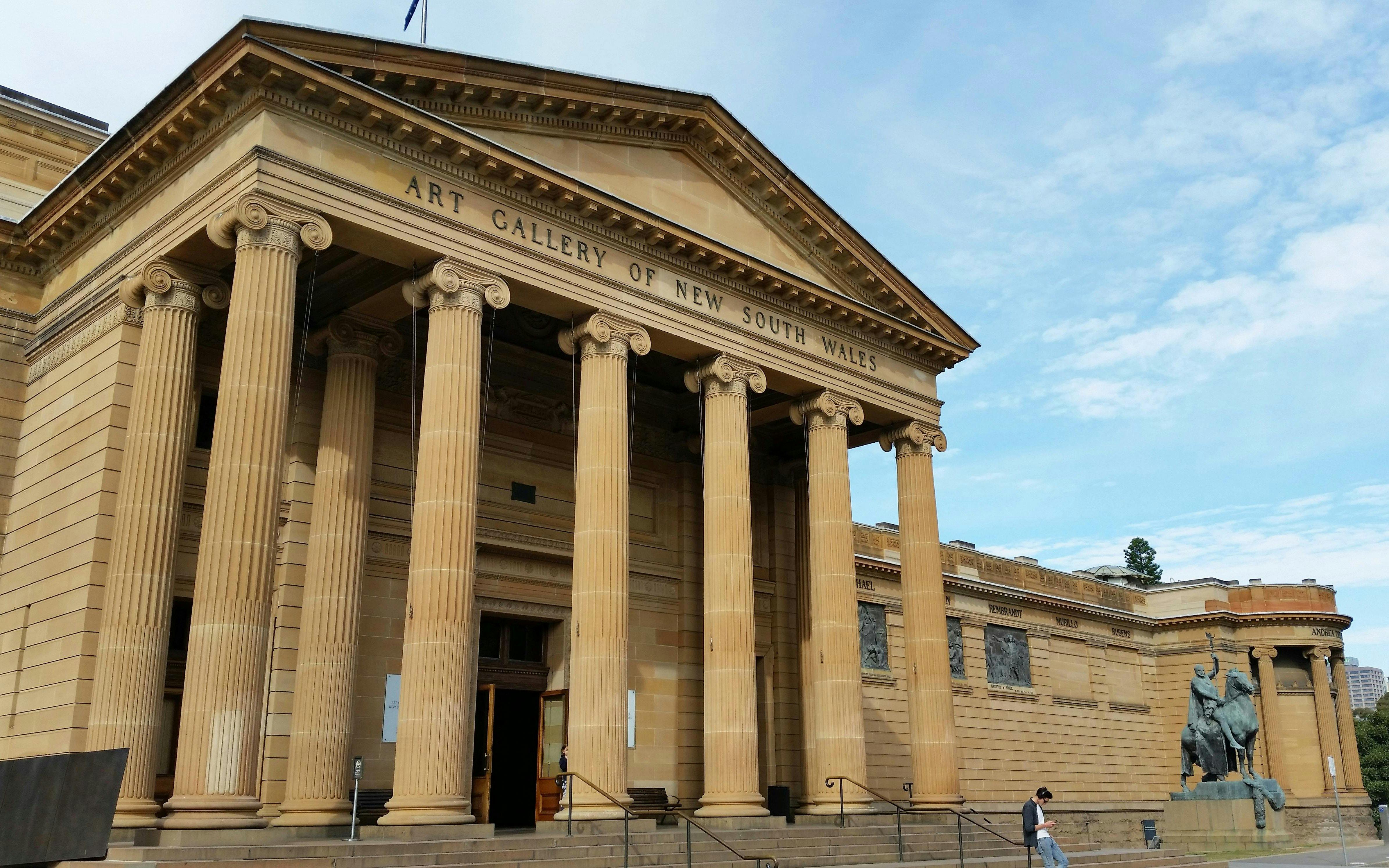 Art Gallery of New South Wales entrance with columns, Sydney, Australia.
