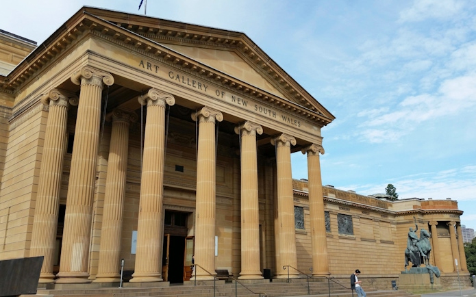 Art Gallery of New South Wales entrance with columns, Sydney, Australia.