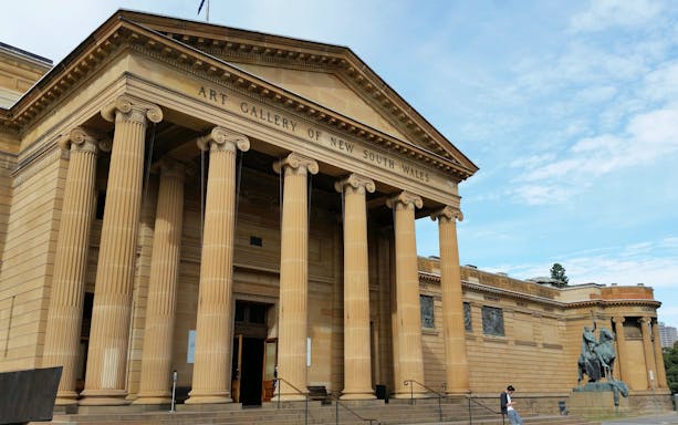Art Gallery of New South Wales entrance with columns, Sydney, Australia.