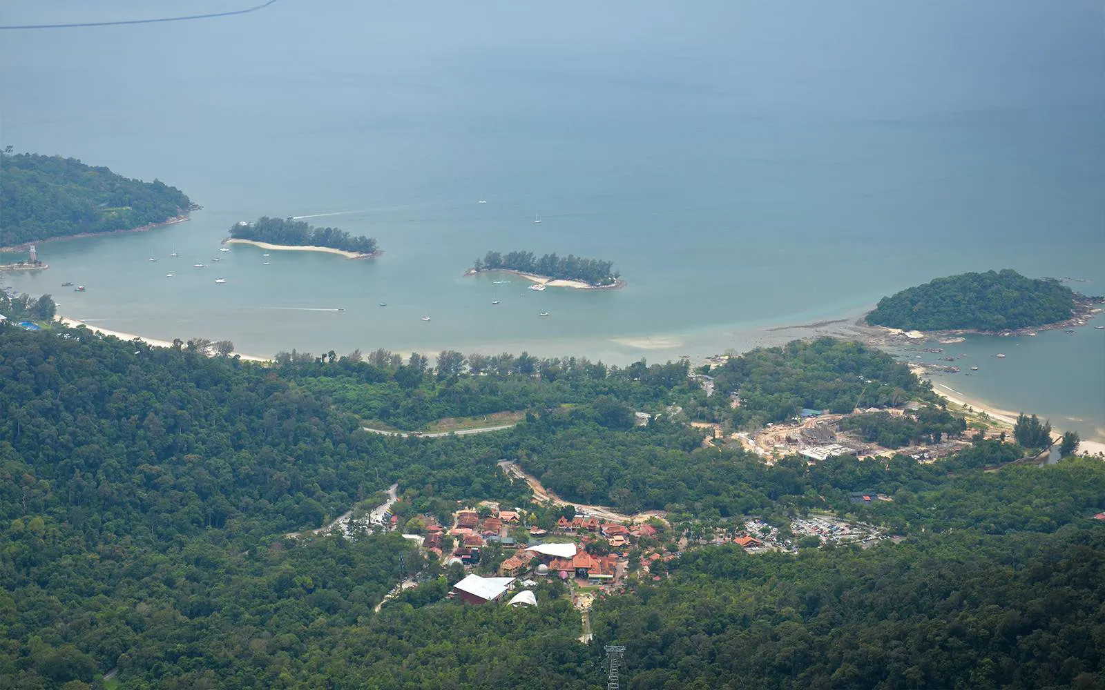 Aerial view of Langkawi islands and coastline from the cable car, Malaysia.