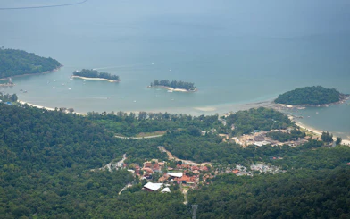 Aerial view of Langkawi islands and coastline from the cable car, Malaysia.