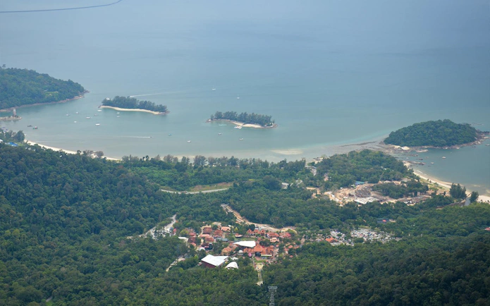 Aerial view of Langkawi islands and coastline from the cable car, Malaysia.