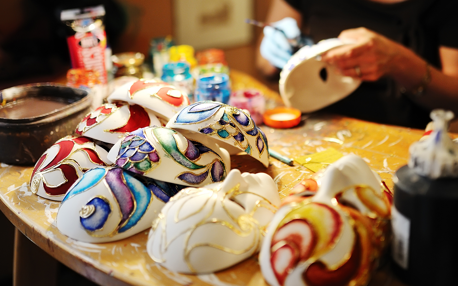 Handmade masks in a workshop of craftsmen, Venice