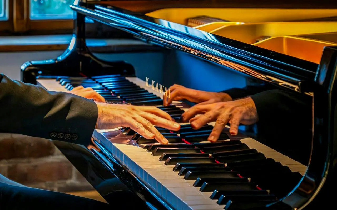 Pianist performing at Chopin Concert, Royal Castle Complex, Warsaw.