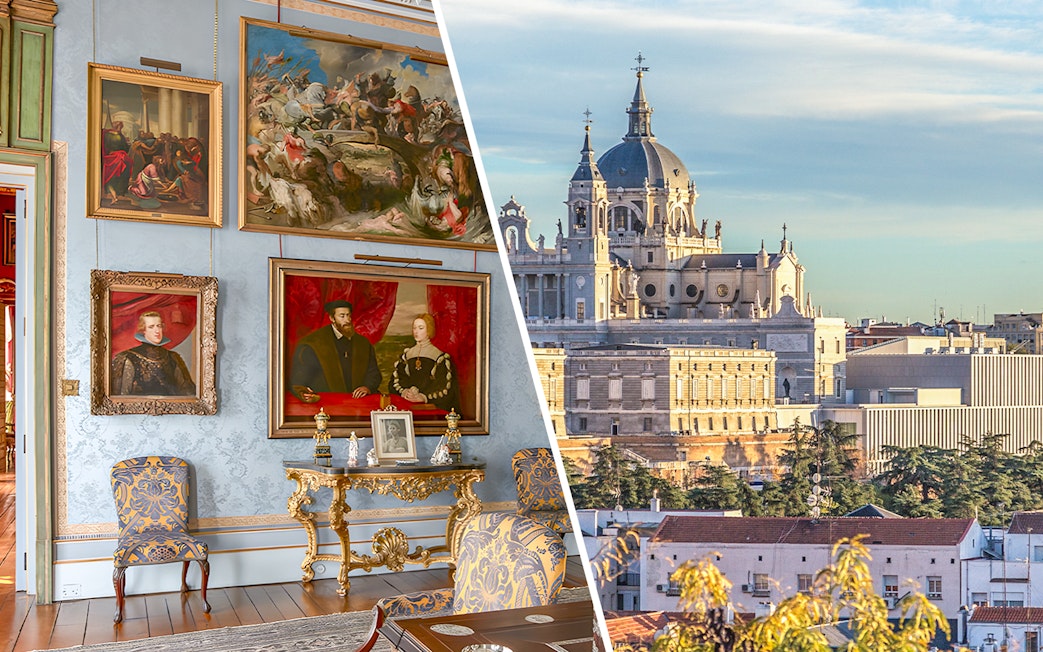 Liria Palace interior with paintings and view of Royal Collections Gallery, Madrid.