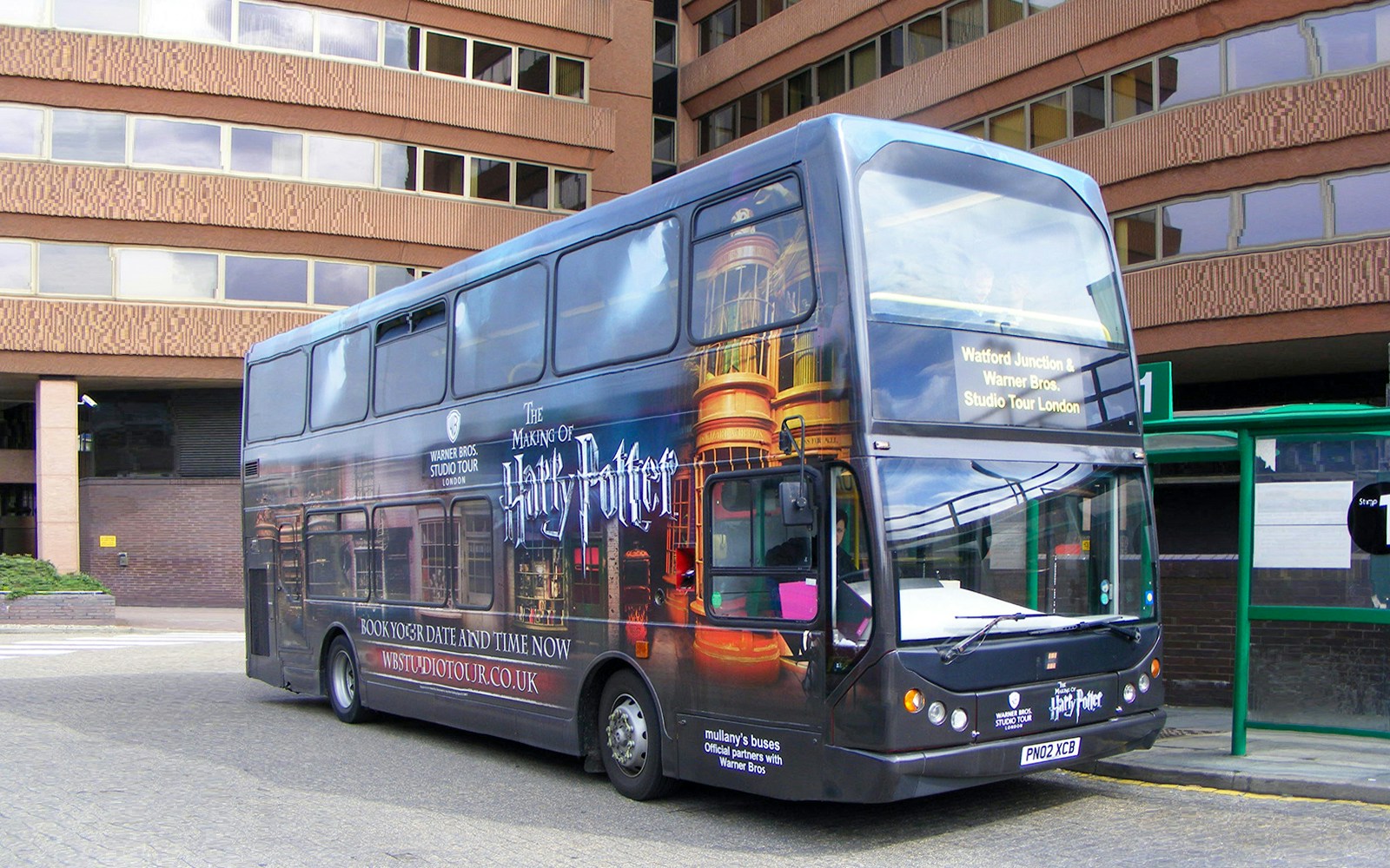 Double-decker bus for Harry Potter Studio Tour at Watford Junction.