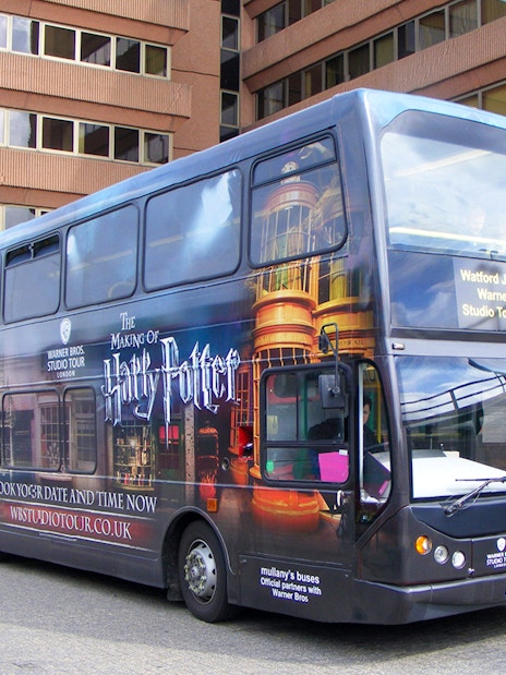 Double-decker bus for Harry Potter Studio Tour at Watford Junction.