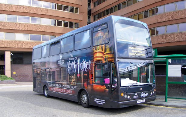 Double-decker bus for Harry Potter Studio Tour at Watford Junction.