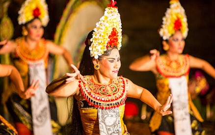 Legong dancers performing at Ubud Palace, Bali.