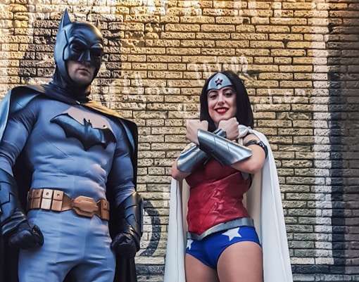 Superman roller coaster at Parque Warner Madrid, Spain, with thrilling loops and turns.