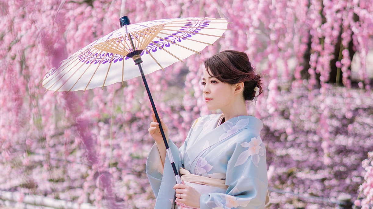 Women wearing kimonos in Kyoto's Arashiyama district.