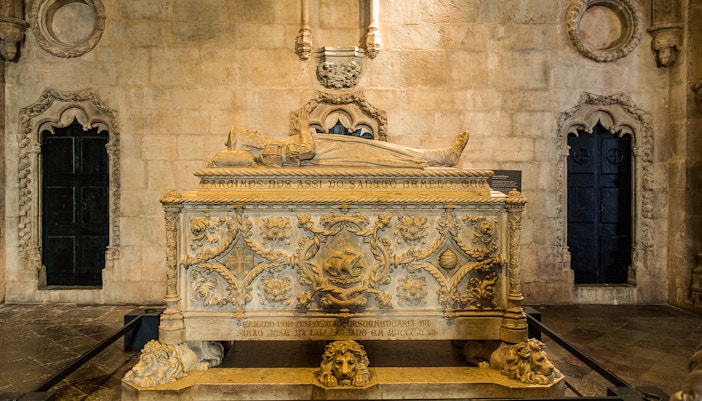 Tomb of Vasco da Gama in Jerónimos Monastery, Lisbon, Portugal.