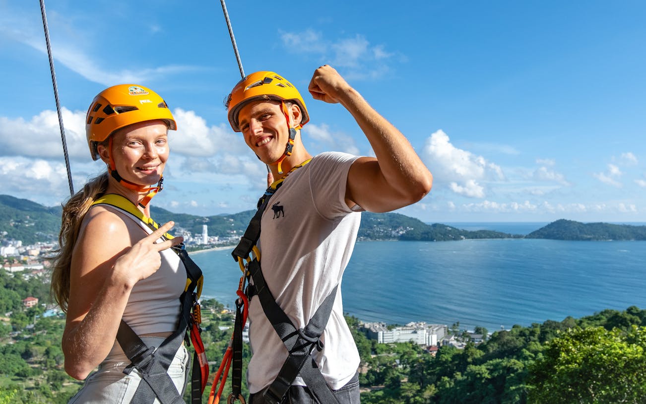 Ziplining over Patong Bay with seaview in Phuket, Thailand.