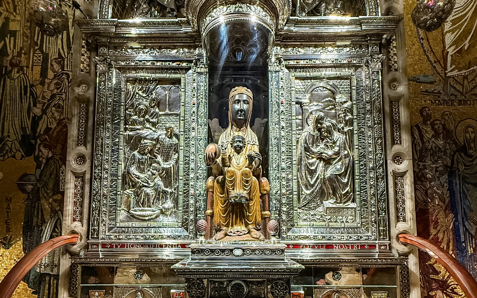 Black Madonna statue inside Montserrat Monastery, Catalonia, Spain.