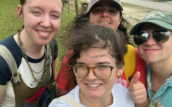 Group of friends enjoying a self-guided city exploration game in Porto.