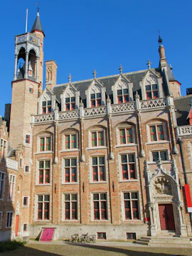 Gruuthusemuseum facade with Gothic architecture in Bruges, Belgium.