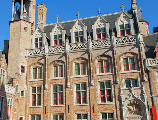 Gruuthusemuseum facade with Gothic architecture in Bruges, Belgium.