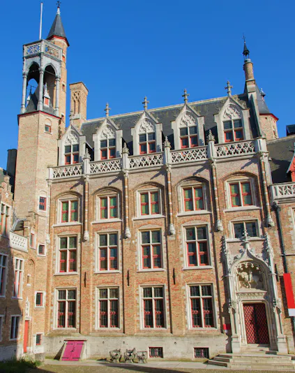Gruuthusemuseum facade with Gothic architecture in Bruges, Belgium.