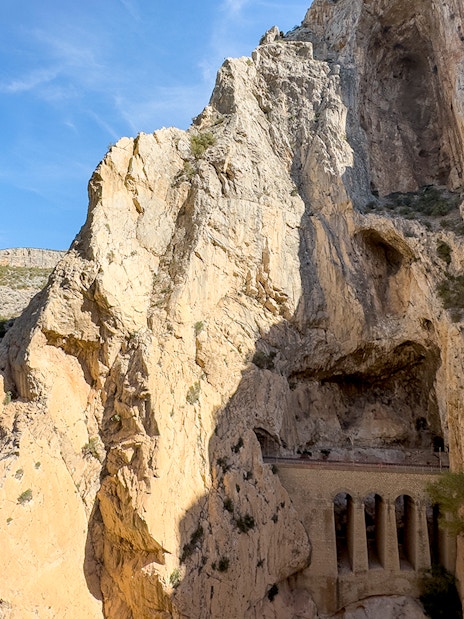 Caminito del Rey walkway through rocky gorge in Andalusia, Spain.