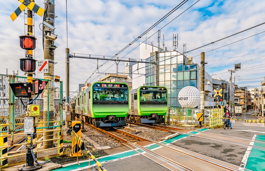 JR Yamanote Line trains in Shibuya, Japan