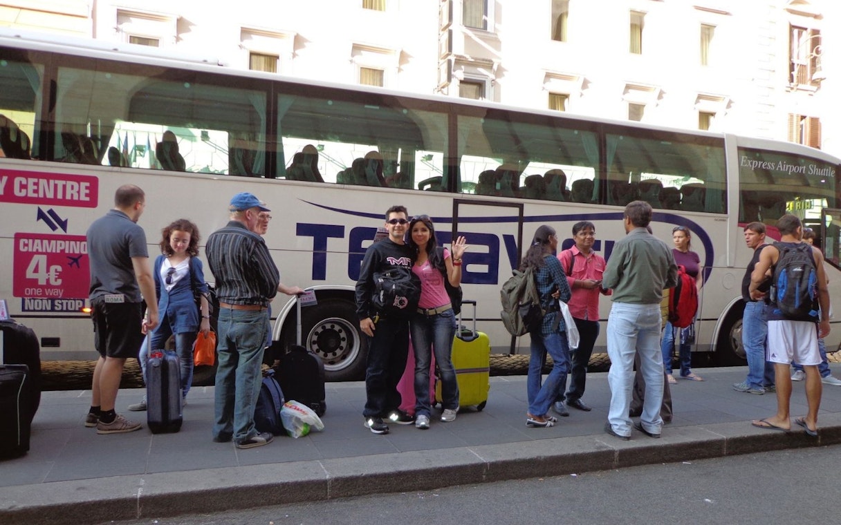 Tourists waiting for Istanbul Terravision airport transfer bus.