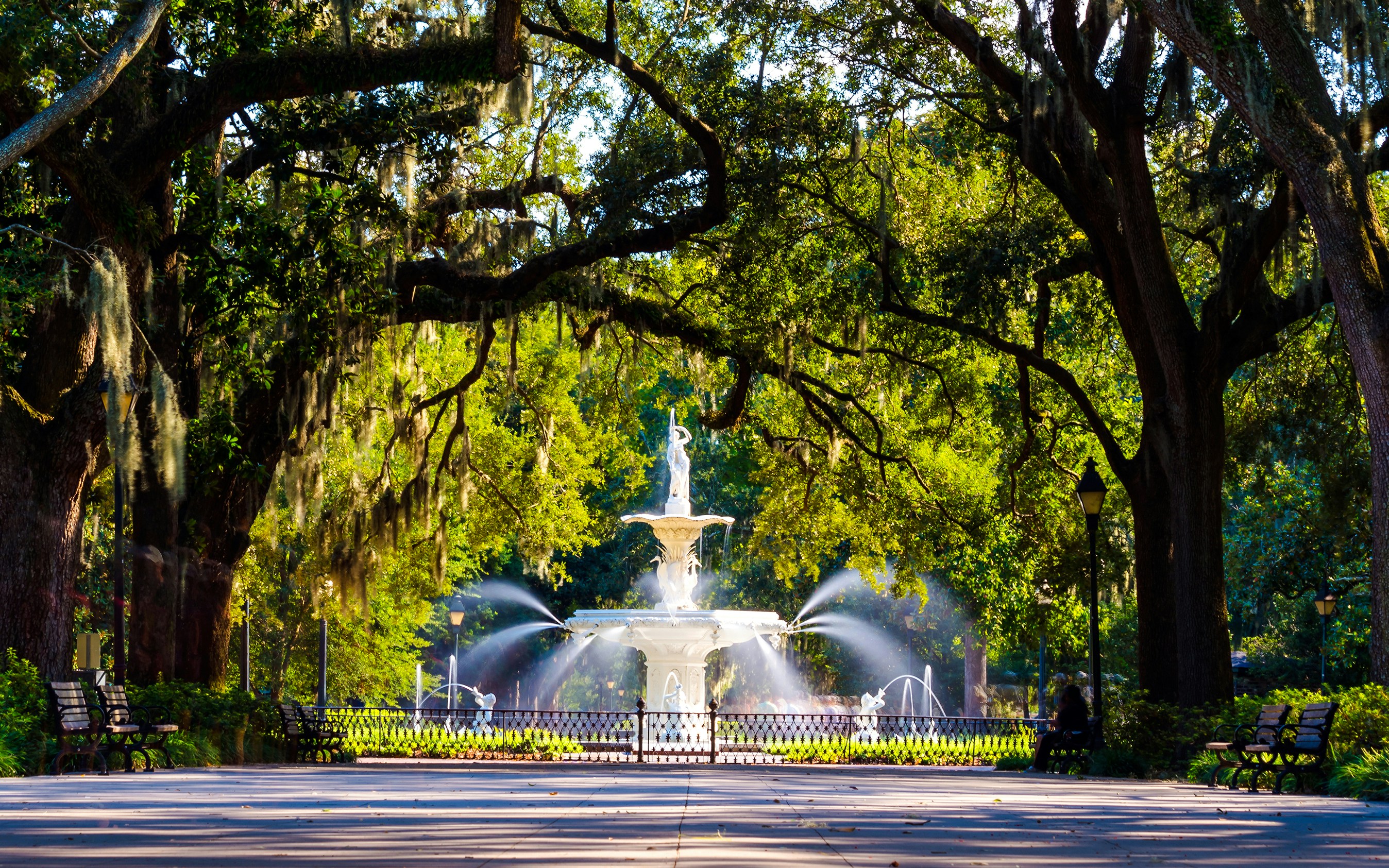 Famous historic Forsyth Fountain in Savannah, Georgia