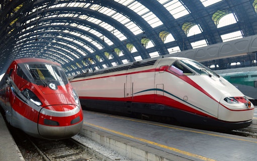 High-speed trains at a station in Rome, Italy, for a guided tour to Naples.