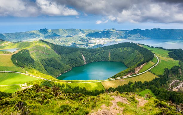 Sete Cidades crater lake view in Ponta Delgada, Azores, Portugal.