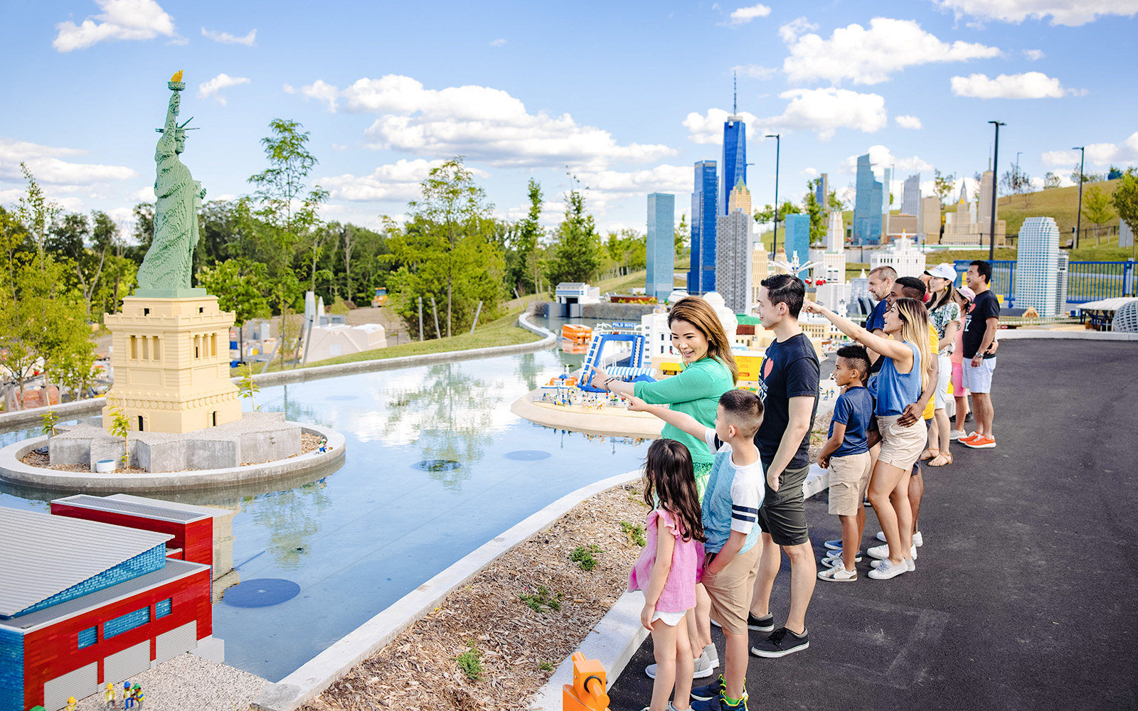 Guests viewing Lego Statue of Liberty at Legoland New York.