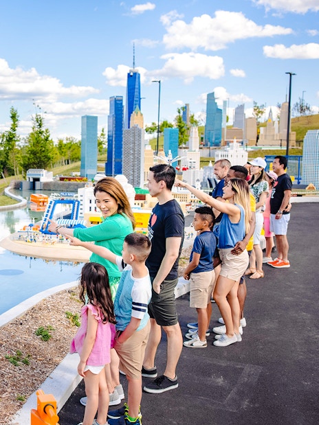 Guests viewing Lego Statue of Liberty at Legoland New York.